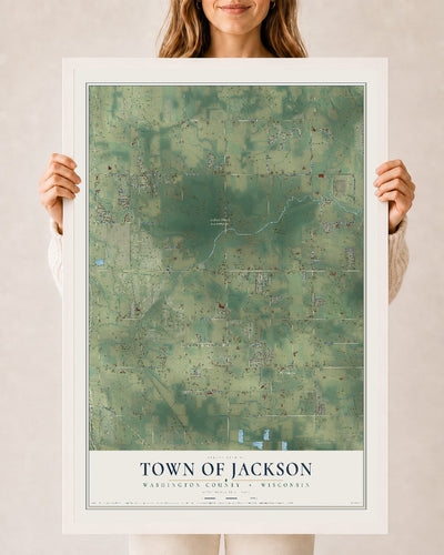 Map of the Town of Jackson, Washington County, Wisconsin, 24 x 36 inch print in a white wood frame