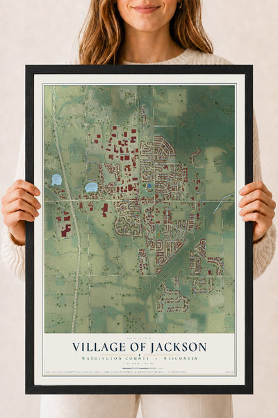 Map of Jackson, Wisconsin, 18 x 24 inch print in a black wood frame