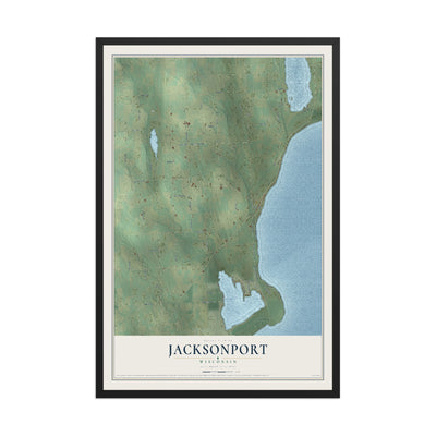 Map of Jacksonport, Wisconsin, 12 x 18 inch print in a black wood frame