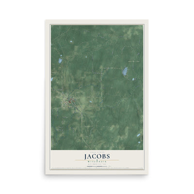 Map of Jacobs, Wisconsin, 12 x 18 inch unframed archival matte print