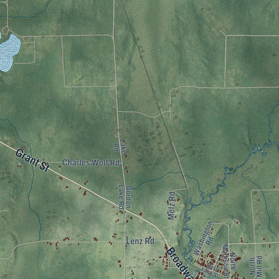 Close-up of the map of Jacobs, Wisconsin print showing street and building detail