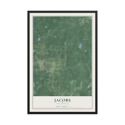 Map of Jacobs, Wisconsin, 12 x 18 inch print in a black wood frame