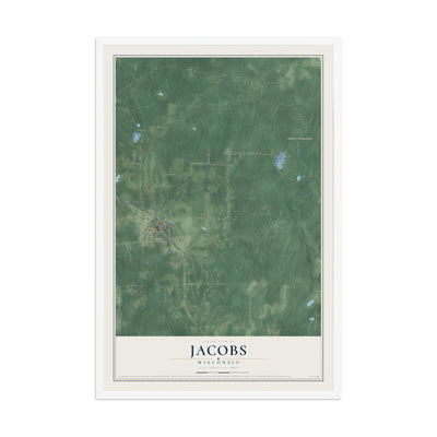 Map of Jacobs, Wisconsin, 12 x 18 inch print in a white wood frame