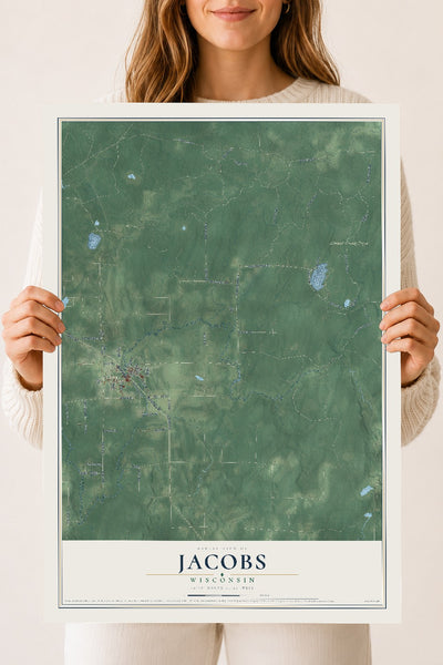 Map of Jacobs, Wisconsin, 18 x 24 inch unframed archival matte print