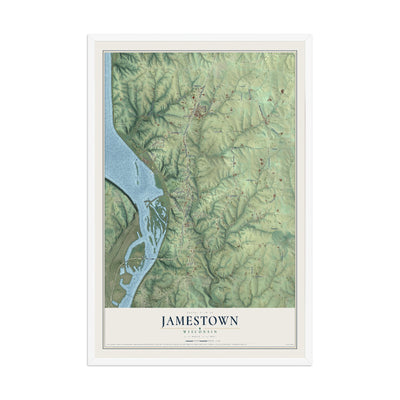 Map of Jamestown, Wisconsin, 12 x 18 inch print in a white wood frame