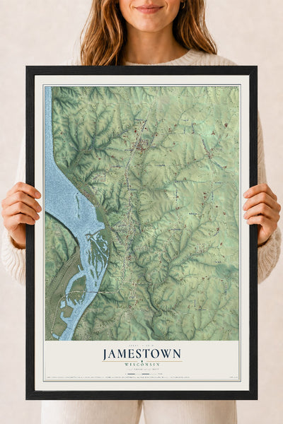 Map of Jamestown, Wisconsin, 18 x 24 inch print in a black wood frame