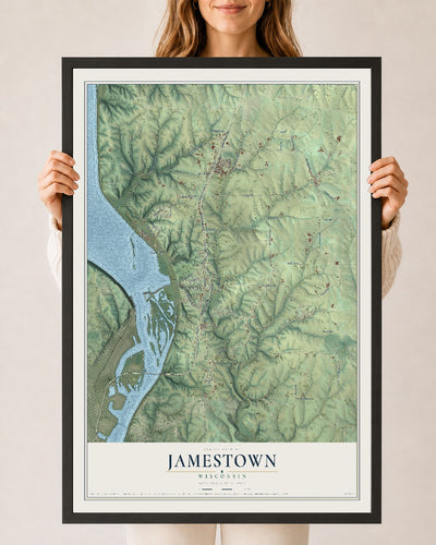 Map of Jamestown, Wisconsin, 24 x 36 inch print in a black wood frame
