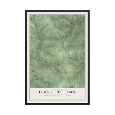 Map of the Town of Jefferson, Green County, Wisconsin, 12 x 18 inch print in a black wood frame