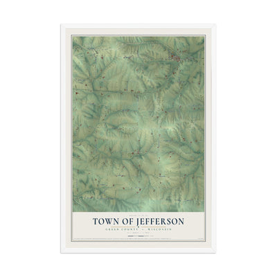 Map of the Town of Jefferson, Green County, Wisconsin, 12 x 18 inch print in a white wood frame