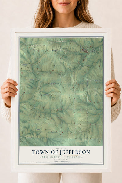 Map of the Town of Jefferson, Green County, Wisconsin, 18 x 24 inch print in a white wood frame
