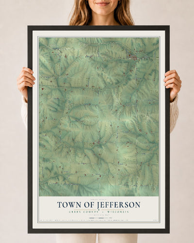 Map of the Town of Jefferson, Green County, Wisconsin, 24 x 36 inch print in a black wood frame