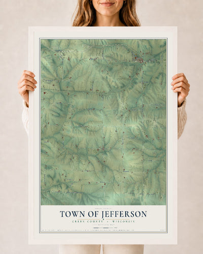 Map of the Town of Jefferson, Green County, Wisconsin, 24 x 36 inch print in a white wood frame