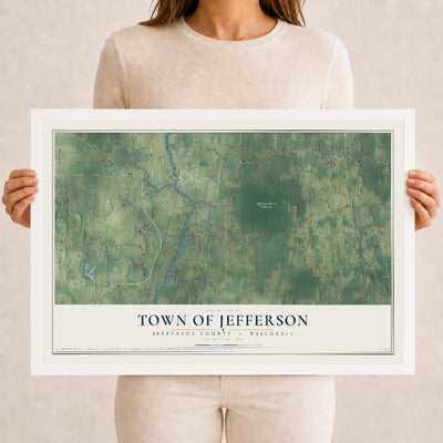 Map of the Town of Jefferson, Jefferson County, Wisconsin, 12 x 18 inch print in a white wood frame