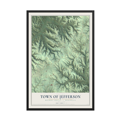 Map of the Town of Jefferson, Monroe County, Wisconsin, 12 x 18 inch print in a black wood frame