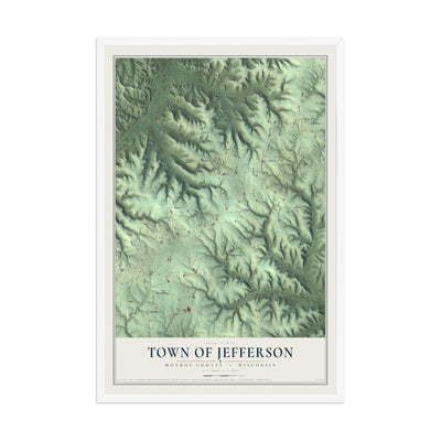 Map of the Town of Jefferson, Monroe County, Wisconsin, 12 x 18 inch print in a white wood frame