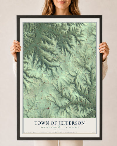 Map of the Town of Jefferson, Monroe County, Wisconsin, 24 x 36 inch print in a black wood frame