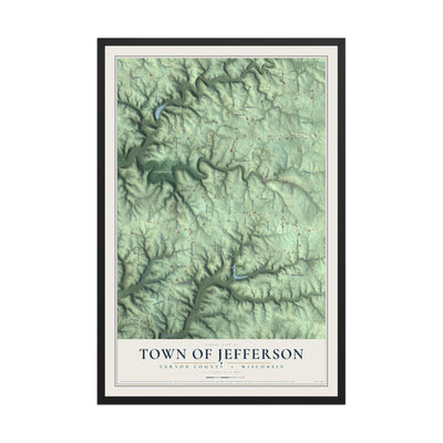Map of the Town of Jefferson, Vernon County, Wisconsin, 12 x 18 inch print in a black wood frame