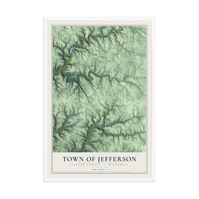 Map of the Town of Jefferson, Vernon County, Wisconsin, 12 x 18 inch print in a white wood frame