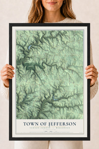 Map of the Town of Jefferson, Vernon County, Wisconsin, 18 x 24 inch print in a black wood frame