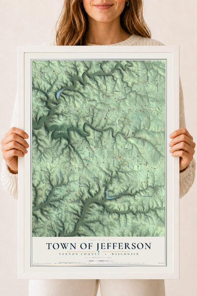 Map of the Town of Jefferson, Vernon County, Wisconsin, 18 x 24 inch print in a white wood frame