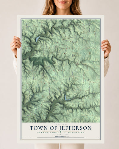 Map of the Town of Jefferson, Vernon County, Wisconsin, 24 x 36 inch unframed archival matte print