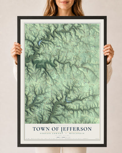 Map of the Town of Jefferson, Vernon County, Wisconsin, 24 x 36 inch print in a black wood frame