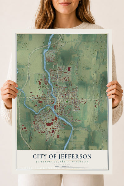Map of Jefferson, Wisconsin, 18 x 24 inch unframed archival matte print