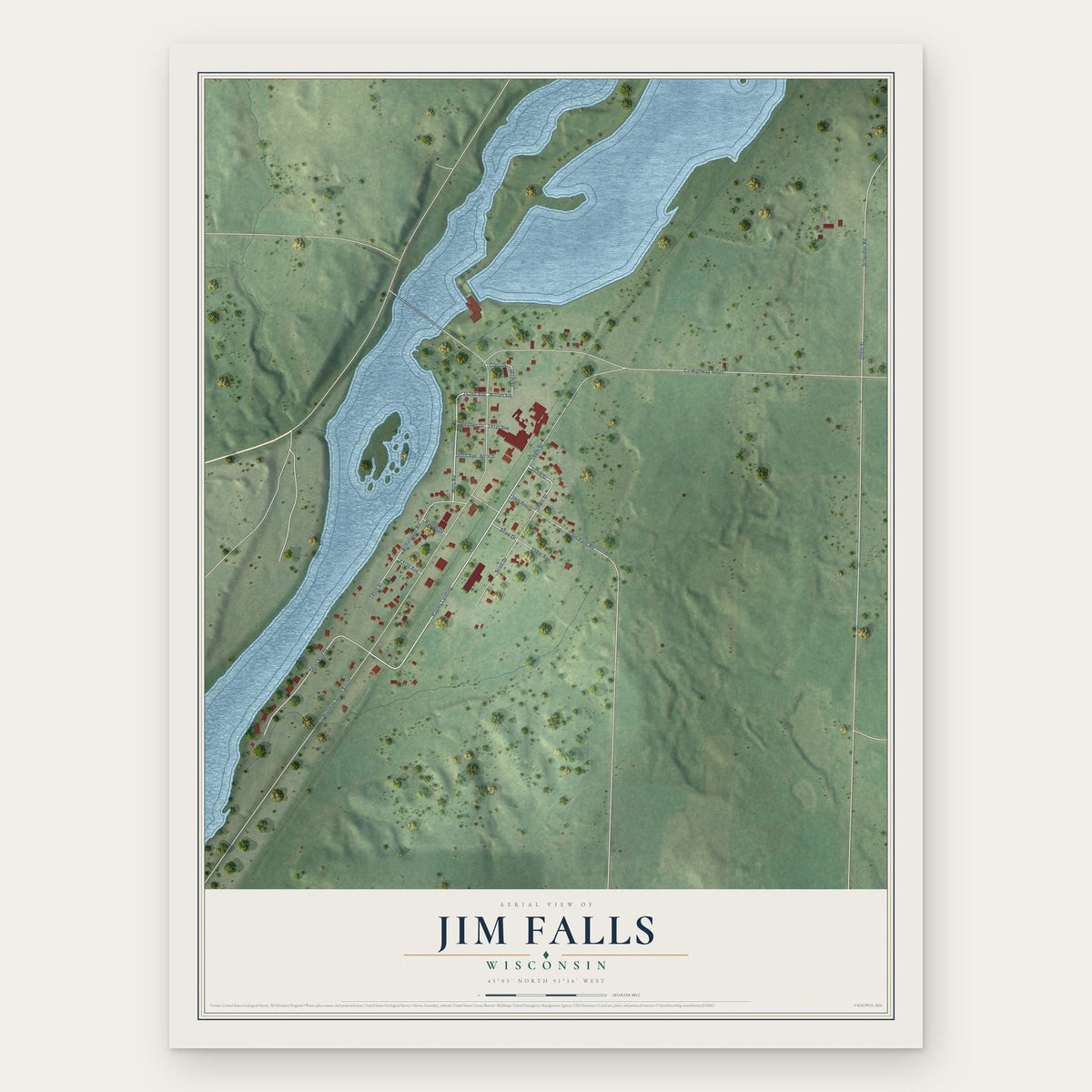 Jim Falls, Wisconsin map print, the full design