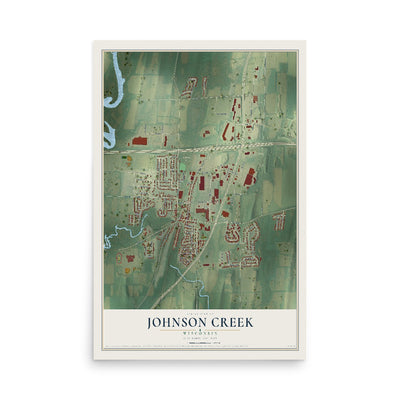 Map of Johnson Creek, Wisconsin, 12 x 18 inch unframed archival matte print
