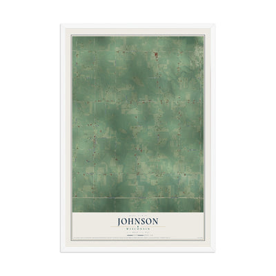 Map of Johnson, Wisconsin, 12 x 18 inch print in a white wood frame