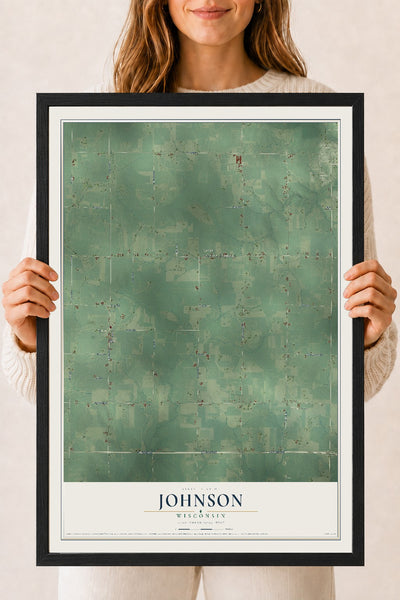 Map of Johnson, Wisconsin, 18 x 24 inch print in a black wood frame