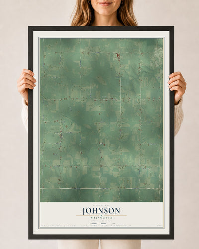 Map of Johnson, Wisconsin, 24 x 36 inch print in a black wood frame