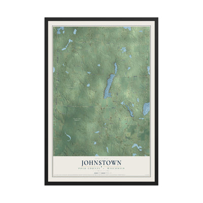 Map of Johnstown, Polk County, Wisconsin, 12 x 18 inch print in a black wood frame