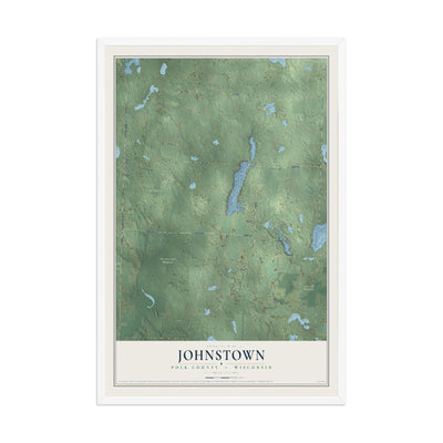 Map of Johnstown, Polk County, Wisconsin, 12 x 18 inch print in a white wood frame