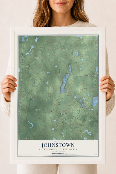 Map of Johnstown, Polk County, Wisconsin, 18 x 24 inch print in a white wood frame