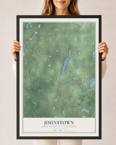 Map of Johnstown, Polk County, Wisconsin, 24 x 36 inch print in a black wood frame