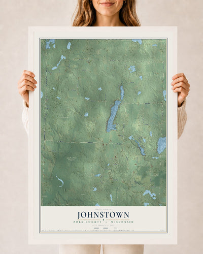 Map of Johnstown, Polk County, Wisconsin, 24 x 36 inch print in a white wood frame
