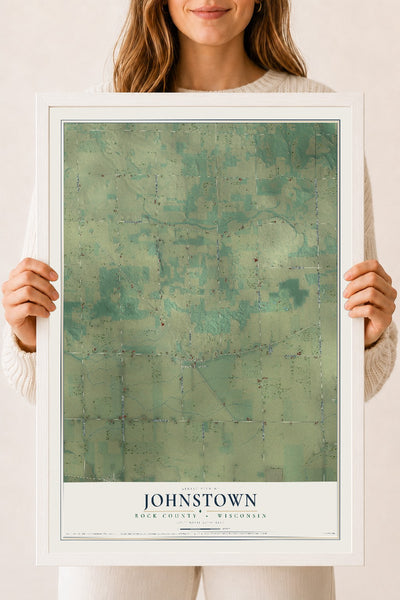 Map of Johnstown, Rock County, Wisconsin, 18 x 24 inch print in a white wood frame