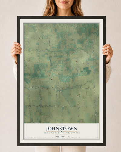 Map of Johnstown, Rock County, Wisconsin, 24 x 36 inch print in a black wood frame