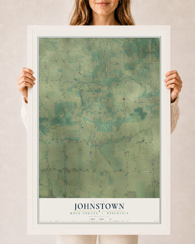 Map of Johnstown, Rock County, Wisconsin, 24 x 36 inch print in a white wood frame