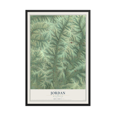 Map of Jordan, Wisconsin, 12 x 18 inch print in a black wood frame