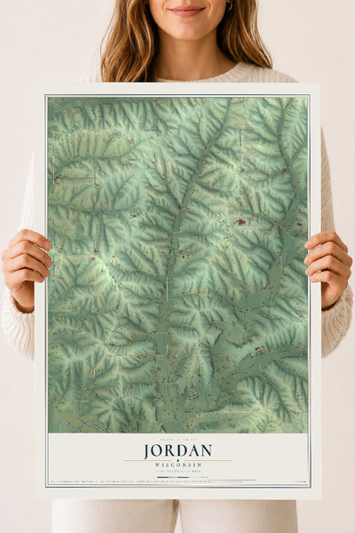 Map of Jordan, Wisconsin, 18 x 24 inch unframed archival matte print