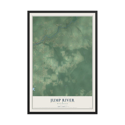 Map of Jump River, Wisconsin, 12 x 18 inch print in a black wood frame
