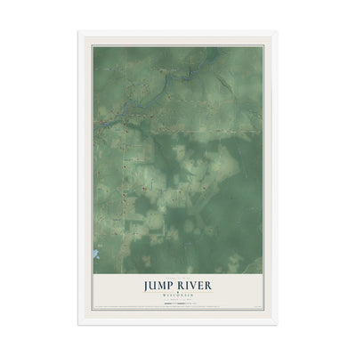 Map of Jump River, Wisconsin, 12 x 18 inch print in a white wood frame