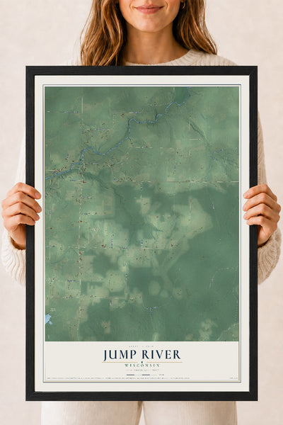 Map of Jump River, Wisconsin, 18 x 24 inch print in a black wood frame