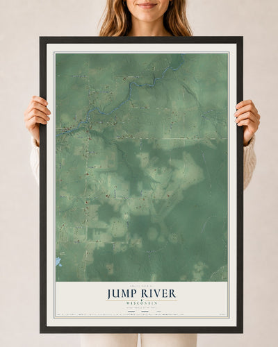 Map of Jump River, Wisconsin, 24 x 36 inch print in a black wood frame