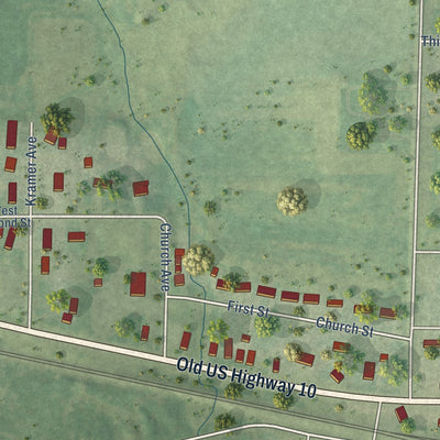 Second close-up of the map of Junction City, Wisconsin print showing more streets and buildings