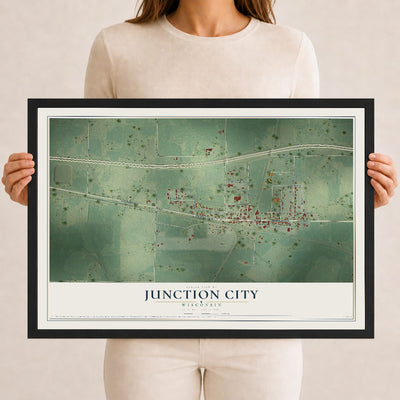 Map of Junction City, Wisconsin, 12 x 18 inch print in a black wood frame
