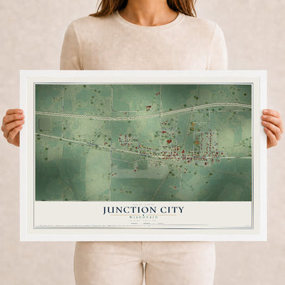 Map of Junction City, Wisconsin, 12 x 18 inch print in a white wood frame