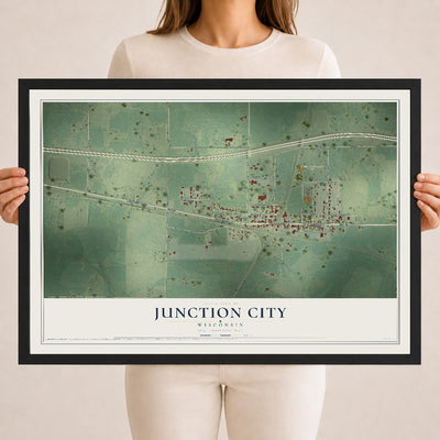 Map of Junction City, Wisconsin, 18 x 24 inch print in a black wood frame